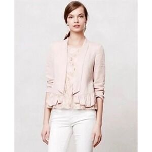 Cartonnier Ruffle Hem Blazer Womens Medium Open Front Tencel Shrug Pink Modern